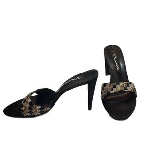 Nina Womens‎ Beaded Heels Dress Shoes Black Gold Christmas Holiday NYE Size 10